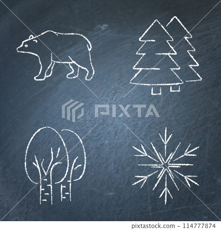Russian nature traditional symbols on chalkboard 114777874