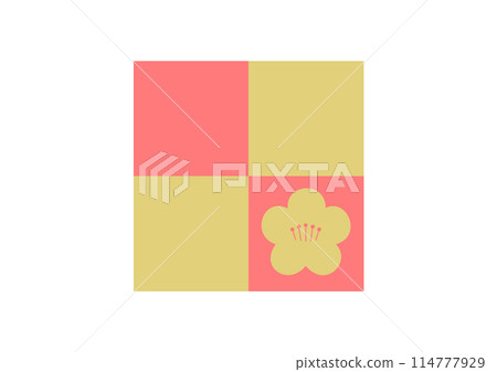 Pink and gold plum blossoms in a checkered pattern Pink and gold plum blossoms in a checkered pattern 114777929