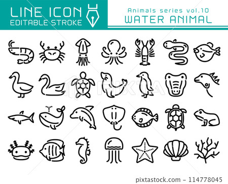 Line Icon Animal Series Vol. 10 Sea and River Creatures 114778045