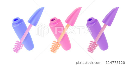 3d Different Color Mascara Open Tube Set Cartoon Design Style. Vector illustration of Makeup Cosmetic Product Concept 114778120
