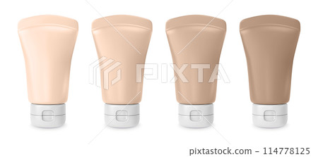 3d Different Tones Foundation Cream, Concealer or Base Set Cartoon Design Style Isolated on a White Background. Vector illustration 3d Different Tones Foundation Cream, Concealer or Base Set Cartoon Design Style Isolated on a White Background. Vector illustration 114778125