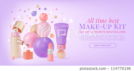 3d Makeup Kit Cosmetic Product Concept Ads Banner Poster Card. Vector illustration 114778196