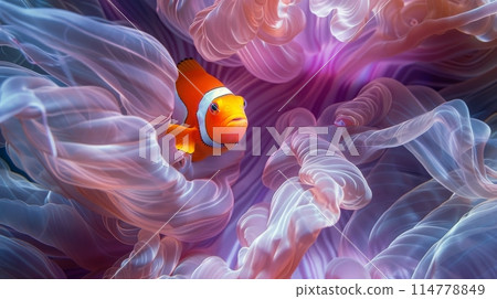 Orange Clownfish in Sea Anemone Orange Clownfish in Sea Anemone 114778849