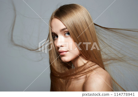 beautiful blond hair woman. beauty portrait of pretty girl beautiful blond hair woman. beauty portrait of pretty girl 114778941
