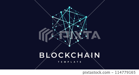 Sign, logo Blockchain. Symbol, logo for blockchain technology, logotype. Hexagon, connection line transaction for logo, brand label, emblem, branding, smart contract block symbol. Vector Illustration Sign, logo Blockchain. Symbol, logo for blockchain technology, logotype. Hexagon, connection line transaction for logo, brand label, emblem, branding, smart contract block symbol. Vector Illustration 114779165