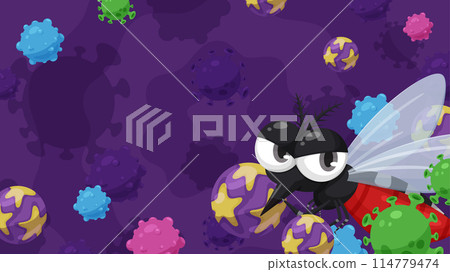 Background illustration of blood-sucking mosquito and virus_16:9 114779474