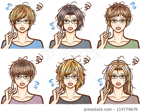 插圖資料集 5 一個頭髮蓬亂、患有睡眠問題的成年男孩 114779676