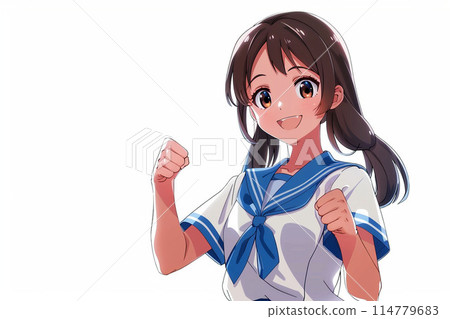 A girl in a sailor uniform doing a fist pump (AI-generated image) A girl in a sailor uniform doing a fist pump (AI-generated image) 114779683