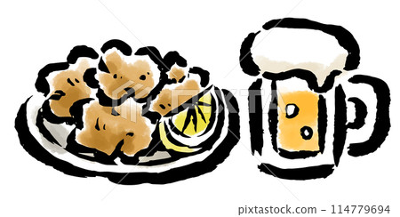 Fried chicken and beer brush-drawn illustration Fried chicken and beer brush-drawn illustration 114779694