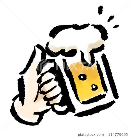 手拿一杯啤酒,刷感手繪插畫 手拿一杯啤酒,刷感手繪插畫 114779695