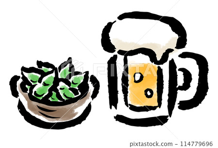 毛豆和啤酒手繪筆觸插圖 毛豆和啤酒手繪筆觸插圖 114779696
