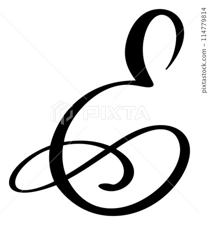 Vector calligraphy hand drawn letter E. Script font logo icon. Handwritten brush style 114779814