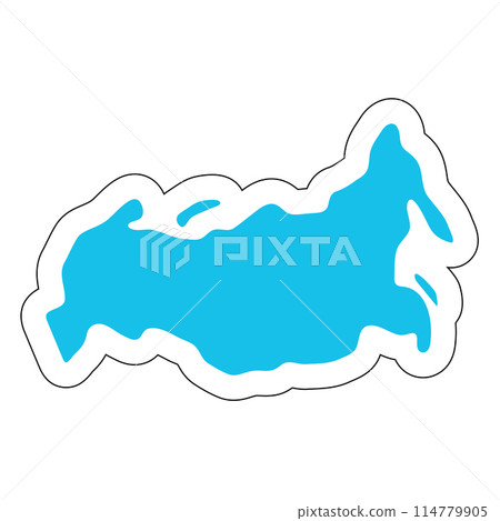 Russia country silhouette. High detailed map. Solid blue vector sticker with white contour isolated on white background. Russia country silhouette. High detailed map. Solid blue vector sticker with white contour isolated on white background. 114779905