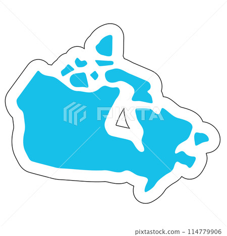Canada country silhouette. High detailed map. Solid blue vector sticker with white contour isolated on white background. Canada country silhouette. High detailed map. Solid blue vector sticker with white contour isolated on white background. 114779906