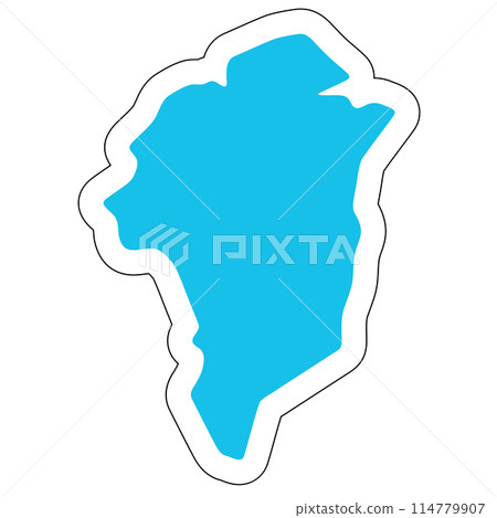 Greenland silhouette. High detailed map. Solid blue vector sticker with white contour isolated on white background. Greenland silhouette. High detailed map. Solid blue vector sticker with white contour isolated on white background. 114779907