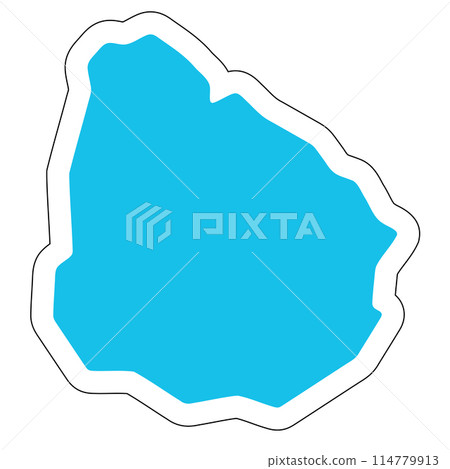 Uruguay country silhouette. High detailed map. Solid blue vector sticker with white contour isolated on white background. 114779913