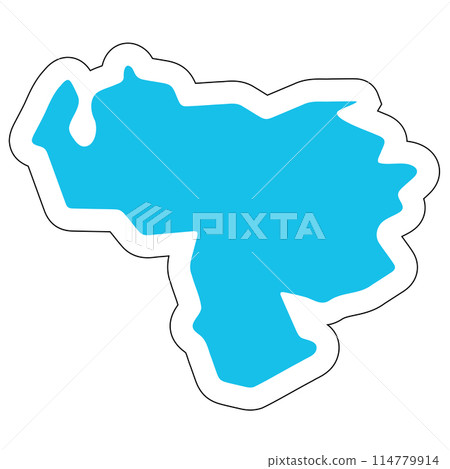 Venezuela country silhouette. High detailed map. Solid blue vector sticker with white contour isolated on white background. Venezuela country silhouette. High detailed map. Solid blue vector sticker with white contour isolated on white background. 114779914
