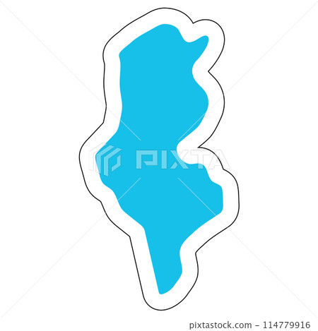 Tunisia country silhouette. High detailed map. Solid blue vector sticker with white contour isolated on white background. Tunisia country silhouette. High detailed map. Solid blue vector sticker with white contour isolated on white background. 114779916