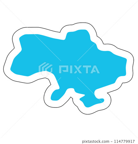 Ukraine country silhouette. High detailed map. Solid blue vector sticker with white contour isolated on white background. Ukraine country silhouette. High detailed map. Solid blue vector sticker with white contour isolated on white background. 114779917