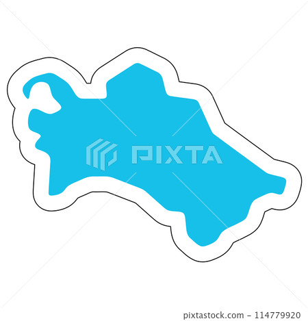 Turkmenistan country silhouette. High detailed map. Solid blue vector sticker with white contour isolated on white background. 114779920