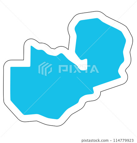 Zambia country silhouette. High detailed map. Solid blue vector sticker with white contour isolated on white background. 114779923