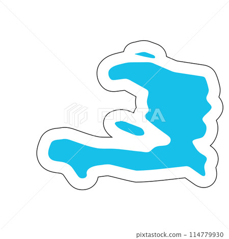 Haiti country silhouette. High detailed map. Solid blue vector sticker with white contour isolated on white background. Haiti country silhouette. High detailed map. Solid blue vector sticker with white contour isolated on white background. 114779930