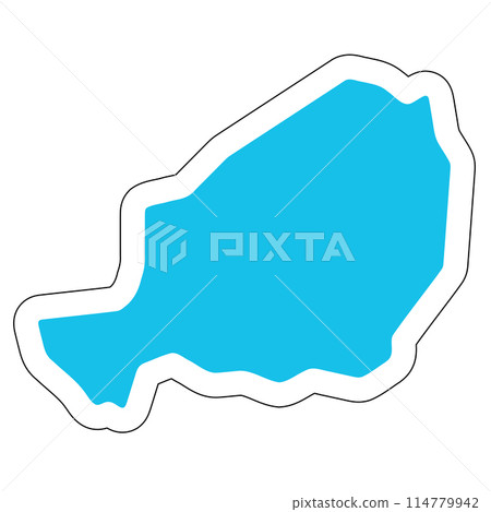 Niger country silhouette. High detailed map. Solid blue vector sticker with white contour isolated on white background. 114779942
