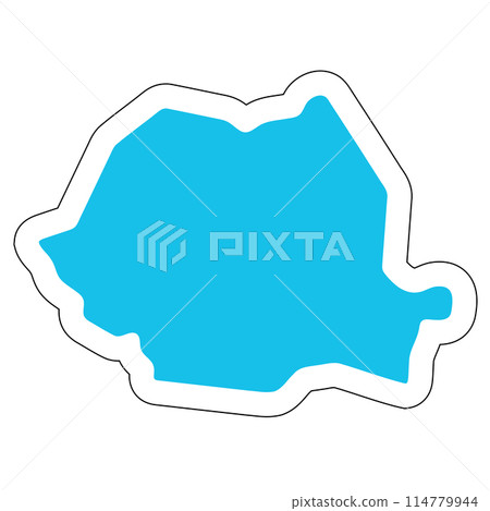 Romania country silhouette. High detailed map. Solid blue vector sticker with white contour isolated on white background. 114779944