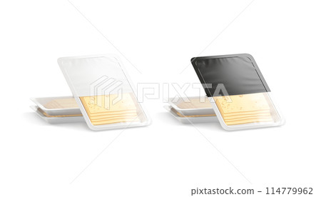 Blank black and white transparent cheese pack mockup stack 114779962