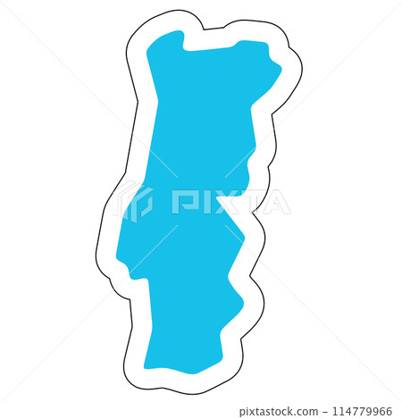 Portugal country silhouette. High detailed map. Solid blue vector sticker with white contour isolated on white background. 114779966