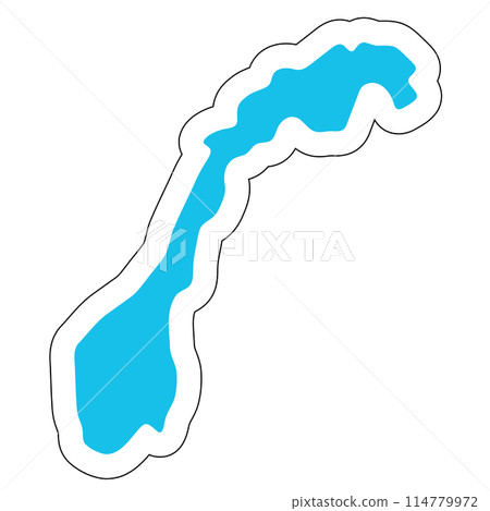 Norway country silhouette. High detailed map. Solid blue vector sticker with white contour isolated on white background. Norway country silhouette. High detailed map. Solid blue vector sticker with white contour isolated on white background. 114779972
