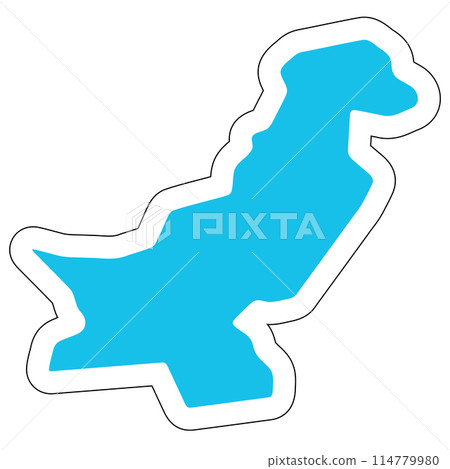 Pakistan country silhouette. High detailed map. Solid blue vector sticker with white contour isolated on white background. 114779980