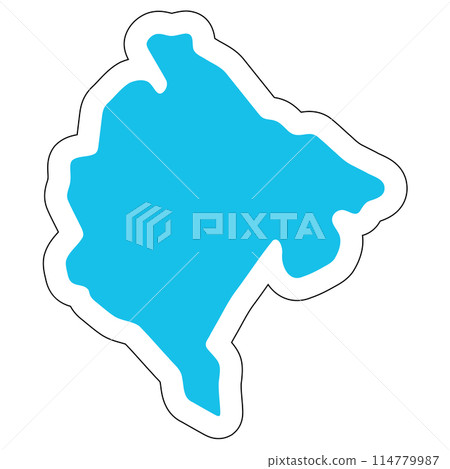 Montenegro country silhouette. High detailed map. Solid blue vector sticker with white contour isolated on white background. 114779987