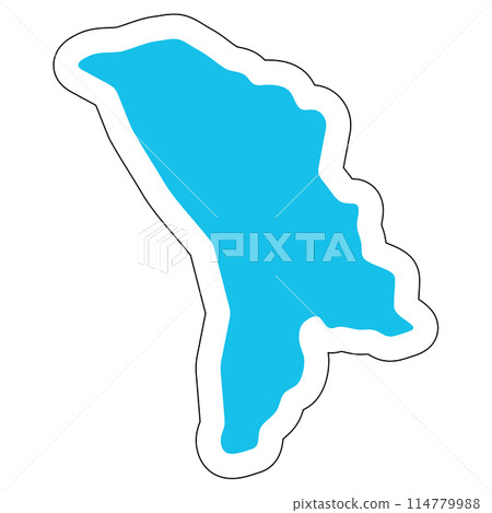 Moldova country silhouette. High detailed map. Solid blue vector sticker with white contour isolated on white background. 114779988