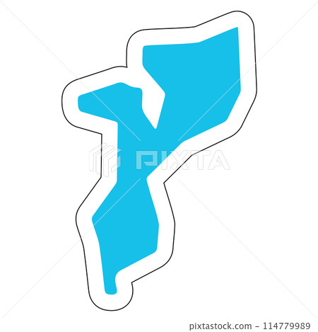 Mozambique country silhouette. High detailed map. Solid blue vector sticker with white contour isolated on white background. Mozambique country silhouette. High detailed map. Solid blue vector sticker with white contour isolated on white background. 114779989