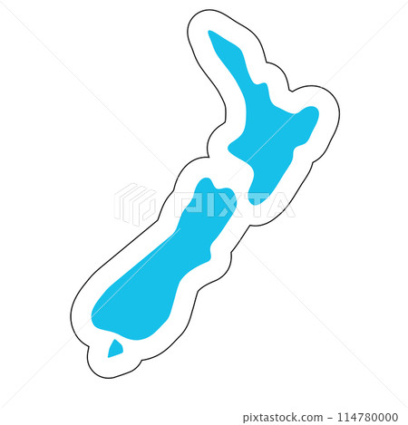 New Zealand country silhouette. High detailed map. Solid blue vector sticker with white contour isolated on white background. 114780000