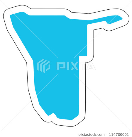 Namibia country silhouette. High detailed map. Solid blue vector sticker with white contour isolated on white background. 114780001