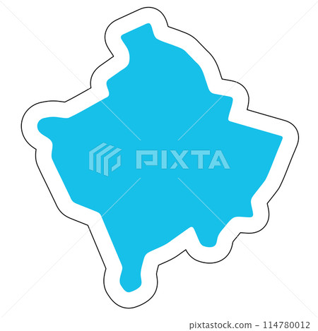 Kosovo country silhouette. High detailed map. Solid blue vector sticker with white contour isolated on white background. Kosovo country silhouette. High detailed map. Solid blue vector sticker with white contour isolated on white background. 114780012