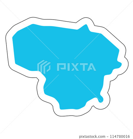 Lithuania country silhouette. High detailed map. Solid blue vector sticker with white contour isolated on white background. Lithuania country silhouette. High detailed map. Solid blue vector sticker with white contour isolated on white background. 114780016