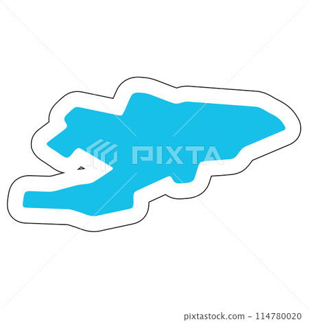 Kyrgyzstan country silhouette. High detailed map. Solid blue vector sticker with white contour isolated on white background. Kyrgyzstan country silhouette. High detailed map. Solid blue vector sticker with white contour isolated on white background. 114780020