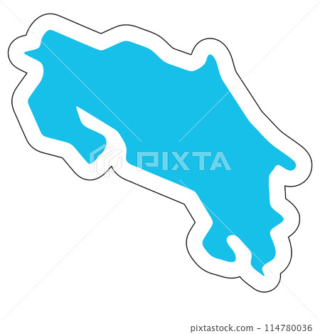 Costa Rica country silhouette. High detailed map. Solid blue vector sticker with white contour isolated on white background. 114780036