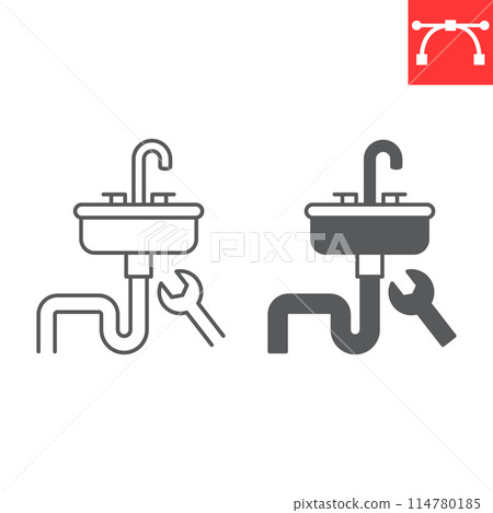 Sink installation line and glyph icon 114780185
