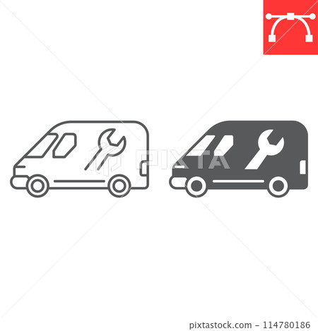 Plumbing service van line and glyph icon 114780186