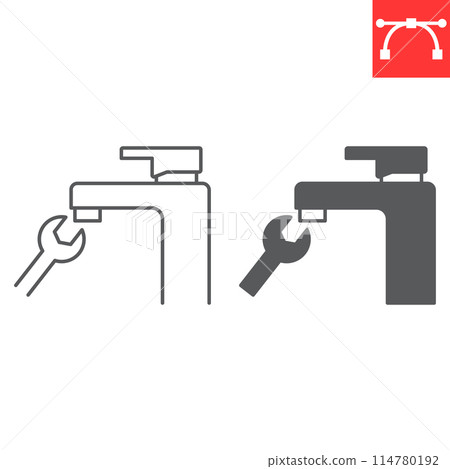 Faucet repair line and glyph icon 114780192