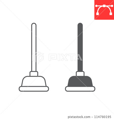 Plunger line and glyph icon Plunger line and glyph icon 114780195
