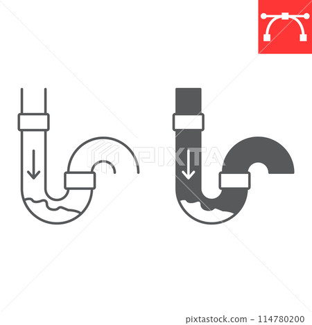 Drain cleaning line and glyph icon Drain cleaning line and glyph icon 114780200