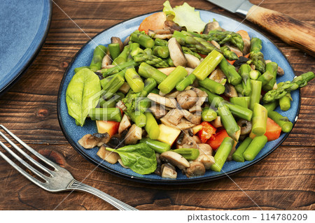 Vegan asparagus and mushroom salad. Vegan asparagus and mushroom salad. 114780209