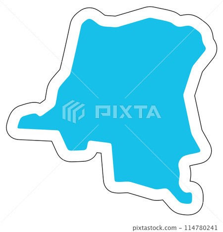 Democratic Republic of the Congo country silhouette. High detailed map. Solid blue vector sticker with white contour isolated on white background. Democratic Republic of the Congo country silhouette. High detailed map. Solid blue vector sticker with white contour isolated on white background. 114780241