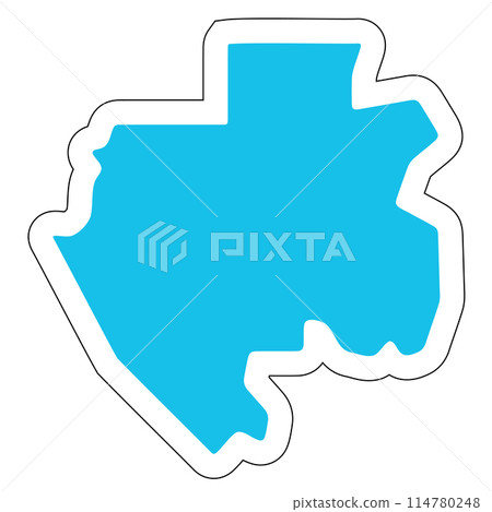 Gabon country silhouette. High detailed map. Solid blue vector sticker with white contour isolated on white background. Gabon country silhouette. High detailed map. Solid blue vector sticker with white contour isolated on white background. 114780248