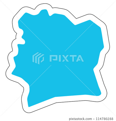 Ivory Coast country silhouette. High detailed map. Solid blue vector sticker with white contour isolated on white background. 114780288